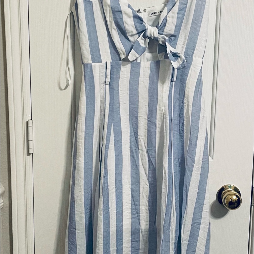 NWT Saints Secrets striped white blue summer beach dress side pocket lined Sz S